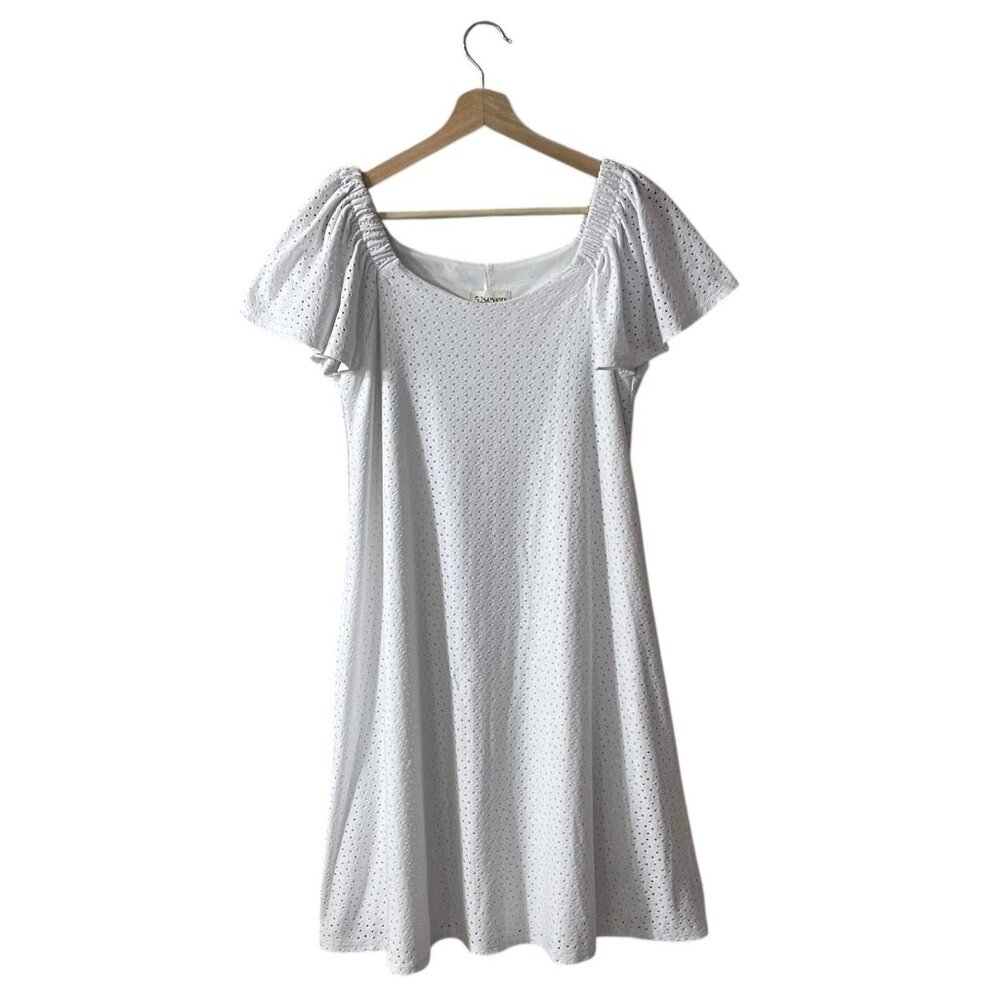 52SEVEN A Line Shift Dress Size Medium Eyelet Lace Flutter Convertible Shoulder